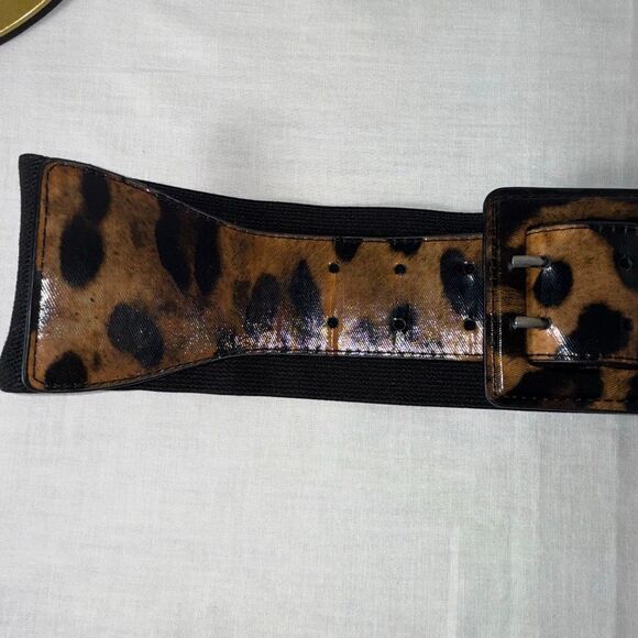 Vintage Y2K Wide Leopard Print Stretch Belt – S/M – Retro Statement Waist Cinche - Picture 3 of 16